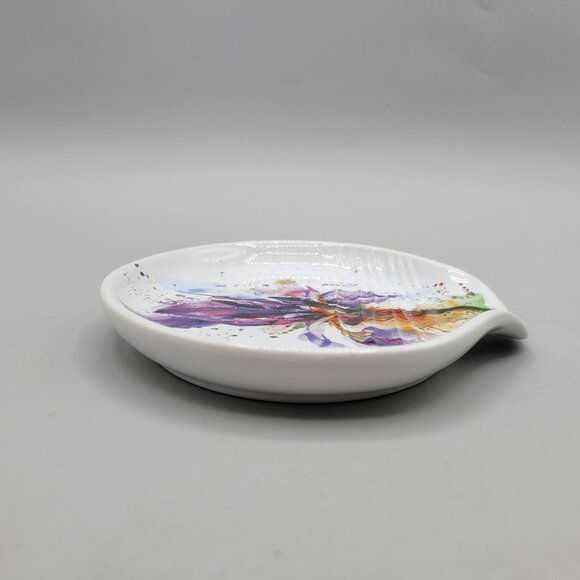 Dean Crouser Ceramic Spoon Rest Abstract Purple Iris Design - Picture 3 of 8